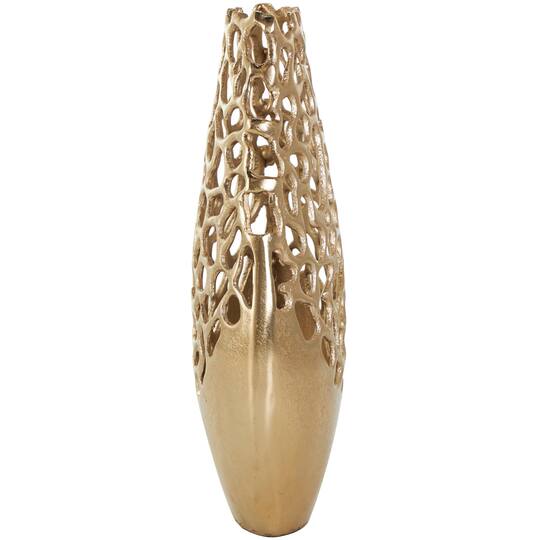 15" Gold Aluminum Vase with Freeform Open Lattice